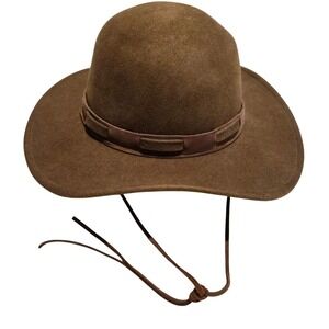 Brixton Wool Felt Wide Brim Hat Brown Olive Small 7 56cm Leather Strap